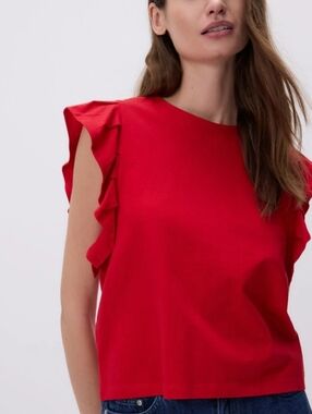 Bright Red Ruffle Sleeve Tank Top